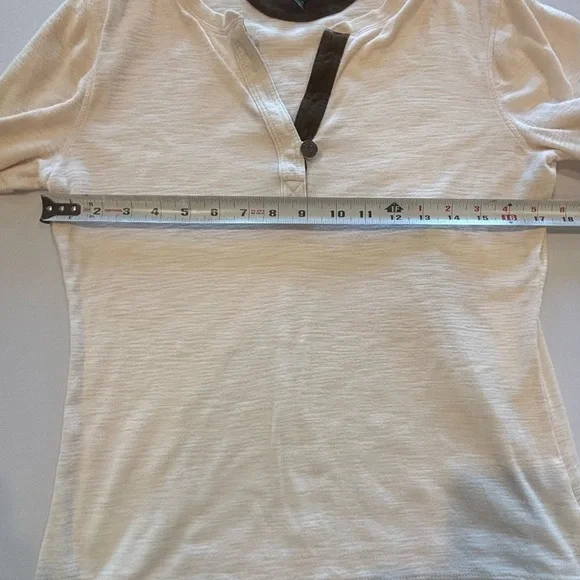 LAUREN RALPH LAUREN Off White Long Sleeve Women’s T-shirt with Brown Suede Med - Picture 7 of 10
